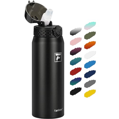 Fanhaw 24 Oz Kids Insulated Stainless Steel Water Bottle with Straw Lid, Leakproof & Anti-Dust Everyday Use Bottle for School, Women & Men, Back to School Essentials (Black) - color: Black, style: 24 Ounces