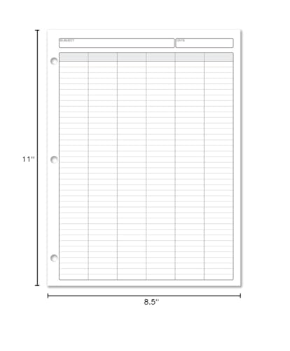 BookFactory 6 Columns Columnar Sheets/Six Column Loose Sheet Format - 50 Pieces of Paper, 8.5'' x 11'', 3 Hole Punched Loose Leaf Sheets (Made in USA) - size: 6 Column, style: Loose Sheets