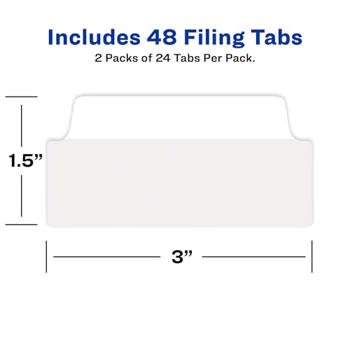 Avery Ultra Tabs, File Tabs, 3" x 1.5", 2-Side Writable, White, Self-Adhesive, 24 Per Pack, 48 Total (2-Pack of 74776)