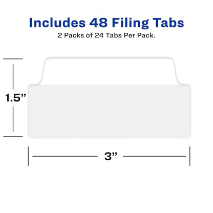Avery Ultra Tabs, File Tabs, 3" x 1.5", 2-Side Writable, White, Self-Adhesive, 24 Per Pack, 48 Total (2-Pack of 74776)