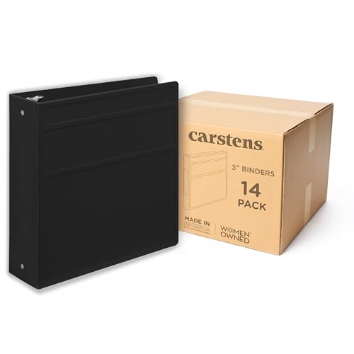Carstens 3-Inch Heavy Duty 3-Ring Binder - Side Opening, Black, Durable Plastic, Precision No-Gap Rings, Waterproof Cover, No Pockets, Holds 400 US Letter Sheets, BPA-Free, Made in USA (1745-3R) - color: Black, size: Case of 14