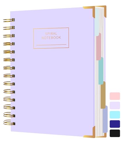 Hardcover Spiral Notebook with Tabs 6.1"x8.3" Small Spiral Lined Journals for Women Men with Dividers 200 Pages College Ruled Composition Notebook 5 Subject Notebook for Work School Gifts, Purple - color: C-Purple, size: 6.1"×8.3"(A5)