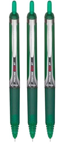 Precise V5 RT Retractable Rolling Ball Pens, Extra Fine Point (.5mm), Green Ink, 3-pk; Premium Comfort Grip, Bundle with Plastic Reusable Pouch - color: Green, size: 3 Count (Pack of 1)
