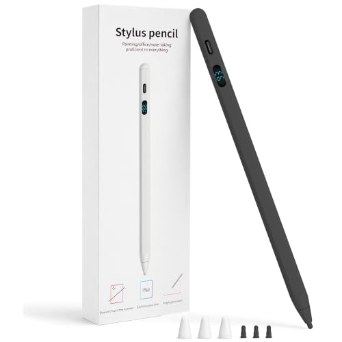 2-in-1 Stylus Pen for Touch Screen with LED Power Display, Universal Stylus Active Pencil for iPad 2018-2026, iPhone, Samsung, Android Tablet, Switch- Tilt Sensitivity Drawing, Fast Charge Digital Pen - color: Black