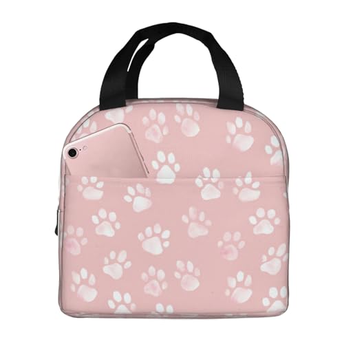 Lunch Bag Pastel Pink Dog Paw Pattern Insulated Lunch Box Reusable Cooler Tote for Adults Student Girl Boy Work Office School Picnic Over 3 Years Old - color: B0381