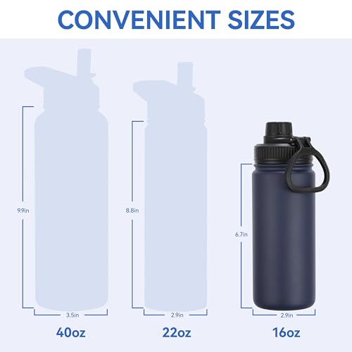 DOMICARE 16 oz Kids Water Bottle for School Stainless Steel Double Wall Vacuum Insulated Water Bottle with Straw lids & Spout Lid, Leakproof BPA Free (Navy,8) - color: Navy Blue, size: 16oz/8 Pack
