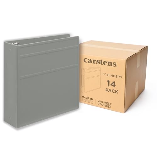 Carstens 3-Inch Heavy Duty 3-Ring Binder - Side Opening, Ash Gray, Durable Plastic, Precision No-Gap Rings, Waterproof Cover, No Pockets, Holds 400 US Letter Sheets, BPA-Free, Made in USA (1742-3R) - color: Gray, size: Case of 14