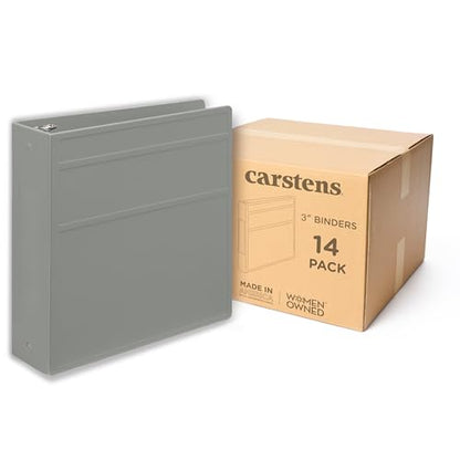 Carstens 3-Inch Heavy Duty 3-Ring Binder - Side Opening, Ash Gray, Durable Plastic, Precision No-Gap Rings, Waterproof Cover, No Pockets, Holds 400 US Letter Sheets, BPA-Free, Made in USA (1742-3R) - color: Gray, size: Case of 14