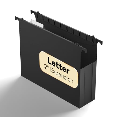 Plastic Hanging File Folder Expandable,Letter Size,Upgraded 2" Expansion Accordian Pocket,12 Pack Extra Capacity Hanging Folders,Adjustable Tabs,No Assembly,Heavy Duty for Filing Cabinet,Black - color: 12 Pack-black, style: 2" Expansion