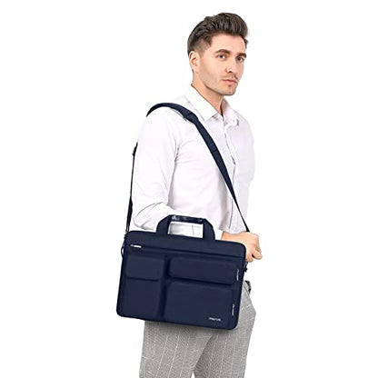 MOSISO Laptop Shoulder Bag 14 inch, 14 inch Computer Bag | Compatible with HP Lenovo Dell ASUS Acer, Dell Latitude with 2 Raised&1 Flapover&1 Horizontal Pocket&Handle&Belt, Navy Blue - color: Navy Blue, size: 14 inch