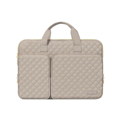 MOSISO 360 Protective Laptop Case 13.3 inch, 13-13.3 inch Laptop Sleeve Compatible with MacBook Air/Pro 13/Pro 14,HP Dell ASUS Lenovo, Square Quilted Bag Cover with 2 Pockets&Handle&Belt, Taupe Brown - color: Taupe Brown, size: 13.3 inch