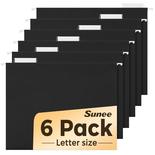 SUNEE 6 Pack Hanging File Folders,Hanging File Folders Letter Size with 1/5-cut Tabs,Black Folders,Stay Organized for Your Home and Office Bulk File and Documents - color: Black