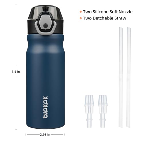 BJPKPK Insulated Water Bottle 18oz Stainless Steel Water Bottles with Straw and Carry Handle Double Wall Metal Thermal Flask,Navy Blue - color: A-Navy Blue, size: 18 Ounces