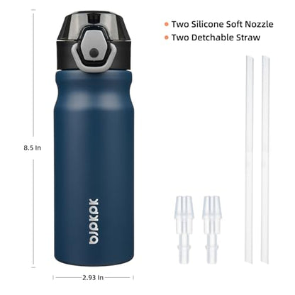 BJPKPK Insulated Water Bottle 18oz Stainless Steel Water Bottles with Straw and Carry Handle Double Wall Metal Thermal Flask,Navy Blue - color: A-Navy Blue, size: 18 Ounces
