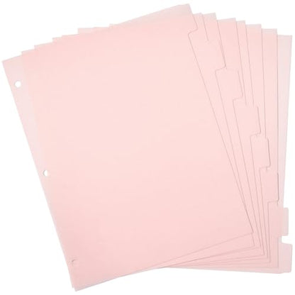8 Tab Pink Binder Dividers, Plastic Binder Dividers for 3 Ring Binders, 8.3 x 11 Inch Index Divider for Binders, 3 Hole Punched Page Divider for Office School Notebooks - color: Pink