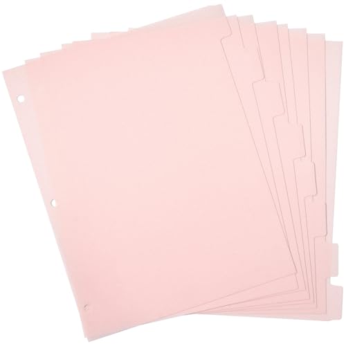 8 Tab Pink Binder Dividers, Plastic Binder Dividers for 3 Ring Binders, 8.3 x 11 Inch Index Divider for Binders, 3 Hole Punched Page Divider for Office School Notebooks - color: Pink