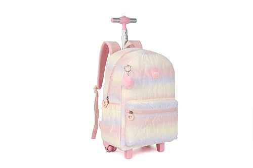 Pink Rolling school backpack for girls with Lunch Box 3pc Set(QUILTED PINK) - color: Quilted Pink