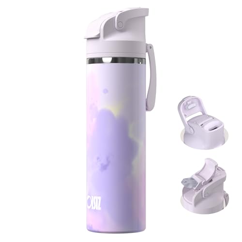OISIZ Insulated Water Bottle 24 oz with 2 in 1 Spout and Straw Lid,One Click Safety Lock,100% Leakproof,Keep Cold 24H,Vacuum Stainless Steel Water Bottle for School,Travel and Sports,Dishwasher Safe - color: twilight whisper, size: 24 Ounces