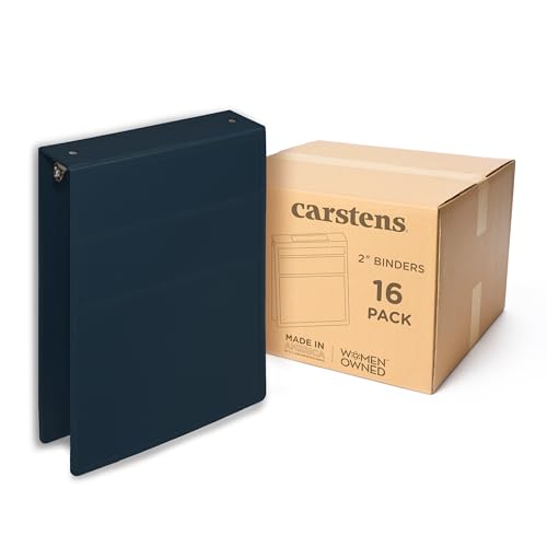 Carstens 2-Inch Heavy Duty 3-Ring Binder - Top Opening, Navy Blue, Durable Plastic, No-Gap Rings, Waterproof Cover, No Pockets, Holds 300 US Letter Sheets, BPA-Free, Made in USA (2879-3R), Case of 16 - color: Navy Blue, size: Case of 16