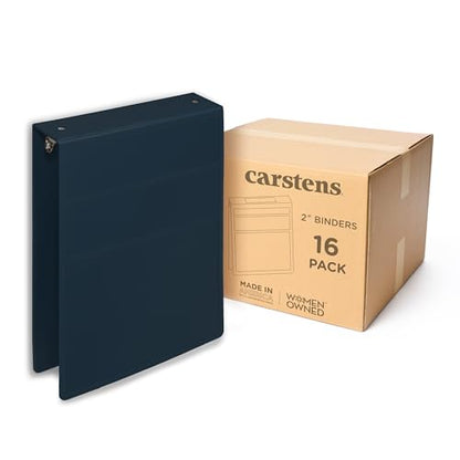 Carstens 2-Inch Heavy Duty 3-Ring Binder - Top Opening, Navy Blue, Durable Plastic, No-Gap Rings, Waterproof Cover, No Pockets, Holds 300 US Letter Sheets, BPA-Free, Made in USA (2879-3R), Case of 16 - color: Navy Blue, size: Case of 16