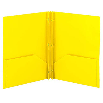 Smead Poly Two-Pocket Folder, Three-Hole Punch Prong Fasteners, Letter Size, Yellow, 3 per Pack (87733) - color: Yellow