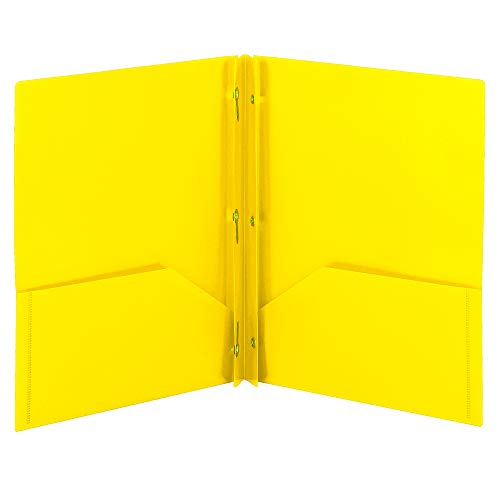 Smead Poly Two-Pocket Folder, Three-Hole Punch Prong Fasteners, Letter Size, Yellow, 3 per Pack (87733) - color: Yellow