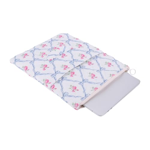13 Inch Laptop Sleeve, Cute Floral Puffy & Quilted Protective Case, Soft Padded Computer Bag Compatible with Mac-Book Air/Pro - color: Blue-Bow Flower