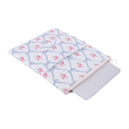 13 Inch Laptop Sleeve, Cute Floral Puffy & Quilted Protective Case, Soft Padded Computer Bag Compatible with Mac-Book Air/Pro - color: Blue-Bow Flower