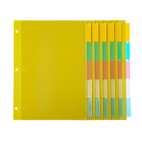 Seashell 5-Tab 6 Sets Plastic Binder Dividers, 8 Tab Insertable Index Dividers with 3 Hole Punch, Letter Size, Durable, Assorted Colors, School Subject Binder Organizers