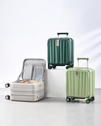 Hanke Top Opening Carry-On - Expandable 16 Inch Airline Approved Spinner | Easy-access top opening,360° spinner wheels,lightweight expandable hardshell, fits overhead bins,for overnight business trips - color: Blackish Green, size: 16 Inch Expandable