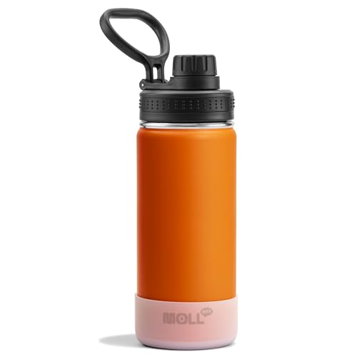 Kids Insulated Water Bottle-16 oz Stainless Steel Vacuum Wide Mouth Sports Flask with Silicone Boot-Reusable Metal Leak Proof Travel Water Bottle for Girls Boys, BPA-Free(Orange) - color: Orange, size: 16 Ounces