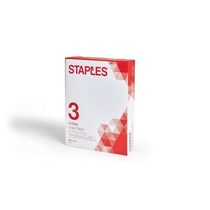 Staples 8.5" x 11" 3-Hole Punched Copy Paper, 20 lbs., 92 Brightness, 500/Ream - size: 500 Sheets, style: 3-Hold Punched