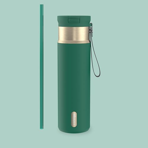 Contigo SnapSeal 709.8ml(24온스) 스테인리스 스틸 진공 단열 물병, 누출 방지 자동 닫힘 뚜껑, 휴대용 스트랩 및 재사용 가능한 빨대, BPA 프리 및 납 프리, 식기세척기 사용 가능 - color: 다크 에메랄드 샴페인, size: 24온스