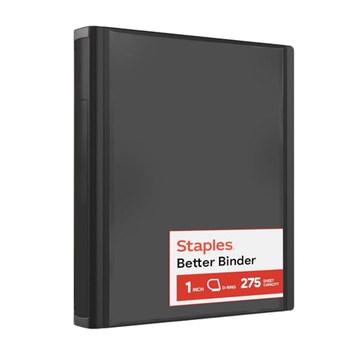 Staples Better 1-Inch D-Ring Binder, Black – Heavy-Duty 3-Ring Binder for School & Office Organization - color: Black, size: 1-Inch, style: 1 Pack