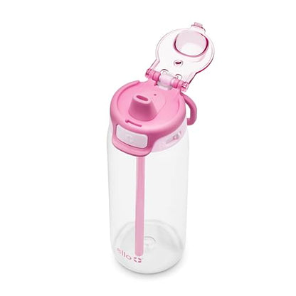 Ello Pop & Fill 22oz Tritan Plastic Water Bottle with Quick Fill Technology | Clear Water Bottle for School, College, Travel | Leakproof Locking Lid, Straw and Chug, Reusable, BPA-Free | Petal - color: Petal
