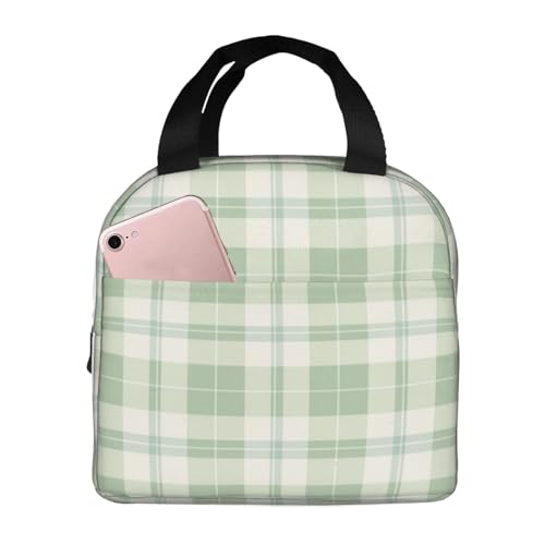 Lunch Bag Pastel Green Plaid Insulated Lunch Box Reusable Cooler Tote for Adults Student Girl Boy Work Office School Picnic Over 3 Years Old - color: B0371