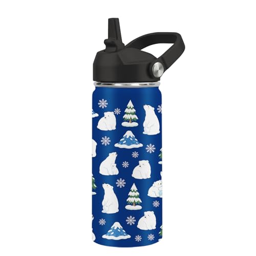 Kids Water Bottle Insulated - Polar Bear Water Bottle for Kids, 16oz Stainless Steel Insulated Water Bottles with Straw, Leakproof BPA Free Bear Water Bottles for School Sports Travel - color: Polar Bear#blue, size: 16 Ounces