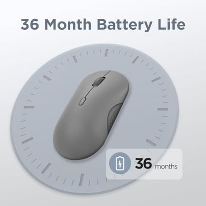 Lenovo 350 Wireless Bluetooth Mouse, Silent Click, 3 Level DPI (1000, 1600, 2400), 36 Month Battery Life, 2 Device Pairing, Luna Grey - color: Luna Grey