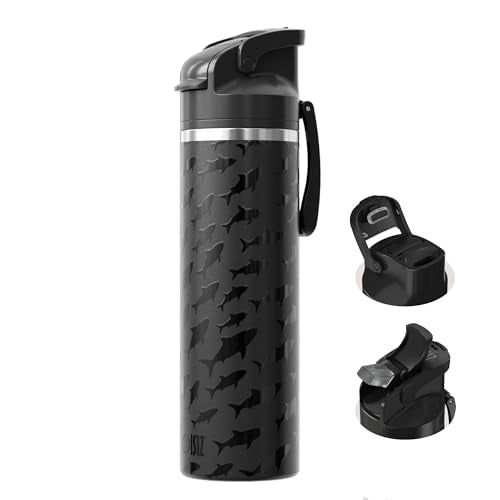 OISIZ Insulated Water Bottle 24 oz with 2 in 1 Spout and Straw Lid,One Click Safety Lock,100% Leakproof,Keep Cold 24H,Vacuum Stainless Steel Water Bottle for School,Travel and Sports,Dishwasher Safe - color: dark school, size: 24 Ounces