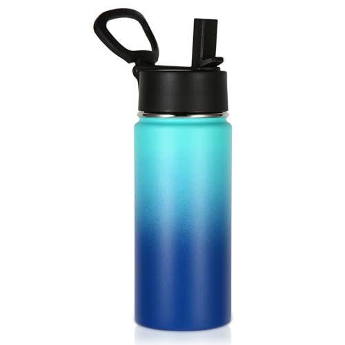 Volhoply Kids Insulated Water Bottle with Straw,16oz Stainless Steel Cold Water Bottles for School,BPA-Free Metal Wide Mouth Cups with Handle,Reusable Double Wall Vacuum Sport Flask(Green Blue,1) - color: Green Blue