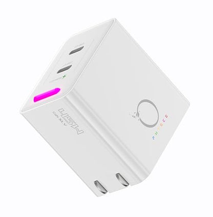 45W GaN Charger, Up to 48% Faster Two-Device Charging, Sustained 45W Dual USB-C Output, Foldable Plug with 360° RGB Status Light & One-Tap Control, for MacBook Air, iPhone 17/16/15, iPad - color: Stardust White