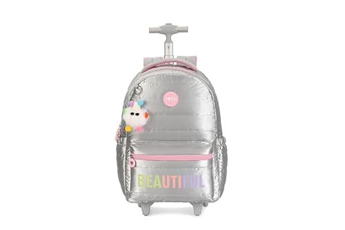 Rolling Backpack, 17 inch Water Resistant Wheeled Laptop Backpack, Overnight College Computer Bag Trolley Suitcase for Men Women Adults to Travel(BEAUTIFUL SILVER) - color: Beautiful Silver