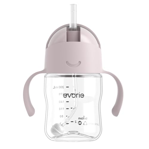 Evorie Tritan Weighted Straw Cup Baby Training Cup, Spill Proof, 7 Oz, 6M+ | BPA & BPS-Free, First learning cup, 360° drinking, Dishwasher safe, Durable Sippy Cup, Taro Purple - color: Taro Purple