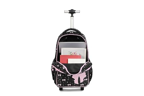 Women Large Rolling travel Backpack for kids, Wheeled Backpack with Adjustable Shoulder Straps, Nylon Book Bag 3pc Set (BOWKNOT BLACK) - color: Bowknot Black
