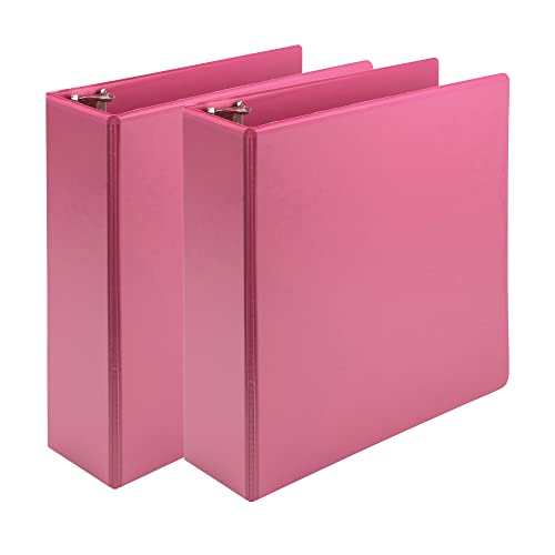 Samsill Earth’s Choice™, Durable Fashion Color 3 Ring View Binder, 3 Inch Round Ring, Up to 25% Plant Based Plastic, Eco-Friendly, USDA Certified Biobased, Pink Berry, Value 2 Pack (U86876) - color: Berry Pink, size: 3", style: 2 Pack