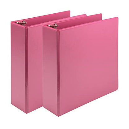 Samsill Earth’s Choice™, Durable Fashion Color 3 Ring View Binder, 3 Inch Round Ring, Up to 25% Plant Based Plastic, Eco-Friendly, USDA Certified Biobased, Pink Berry, Value 2 Pack (U86876) - color: Berry Pink, size: 3", style: 2 Pack