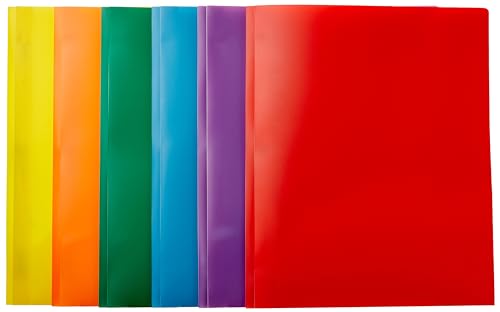 Amazon Basics Heavy Duty Plastic Folders with 2 Pockets for Letter Size Paper, Assorted Colors, Pack of 6 - size: 6-Pack, style: 2 Pockets
