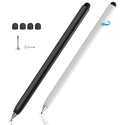Stylus Pen for Touchscreen, Magnetic Body & Rotate Design for Hidden Disc Tip, 2-in-1 Stylus for Apple/iPhone/iPad Pro/Android/Tablets/Chromebook, Compatible with All Touch Screens (Black/White) - color: Black/White