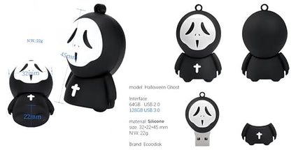 64GB USB 2.0 Flash Drive Cartoon Novelty Halloween Ghost Memory Stick Silicone Rubber Pendrive - color: Ghost, size: 64GB 2.0