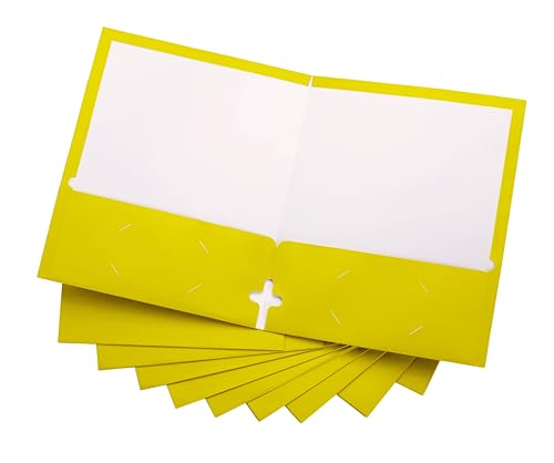 10 Pack Two Pocket Folders, Yellow, Strong Thick Paper Folders, for Letter Size, by ACTIVITYya, - color: Yellow